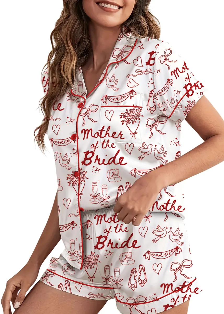 Women's Mother Of The Bride Satin Pajamas Set, White Color, US Size S-5XL - Image 4