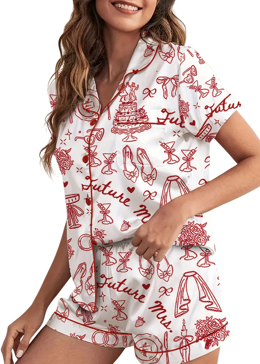 Women’s Future Mrs Bride To Be Gift In My Engaged Era Satin Pajamas Set, White Color, US Size S-5XL - Image 4