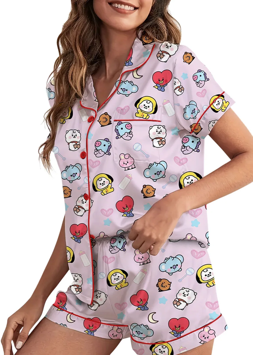 Women’s BT21 K-Pop Music Pajamas Set For Women, Pink Color, US Size S-5XL - Image 3