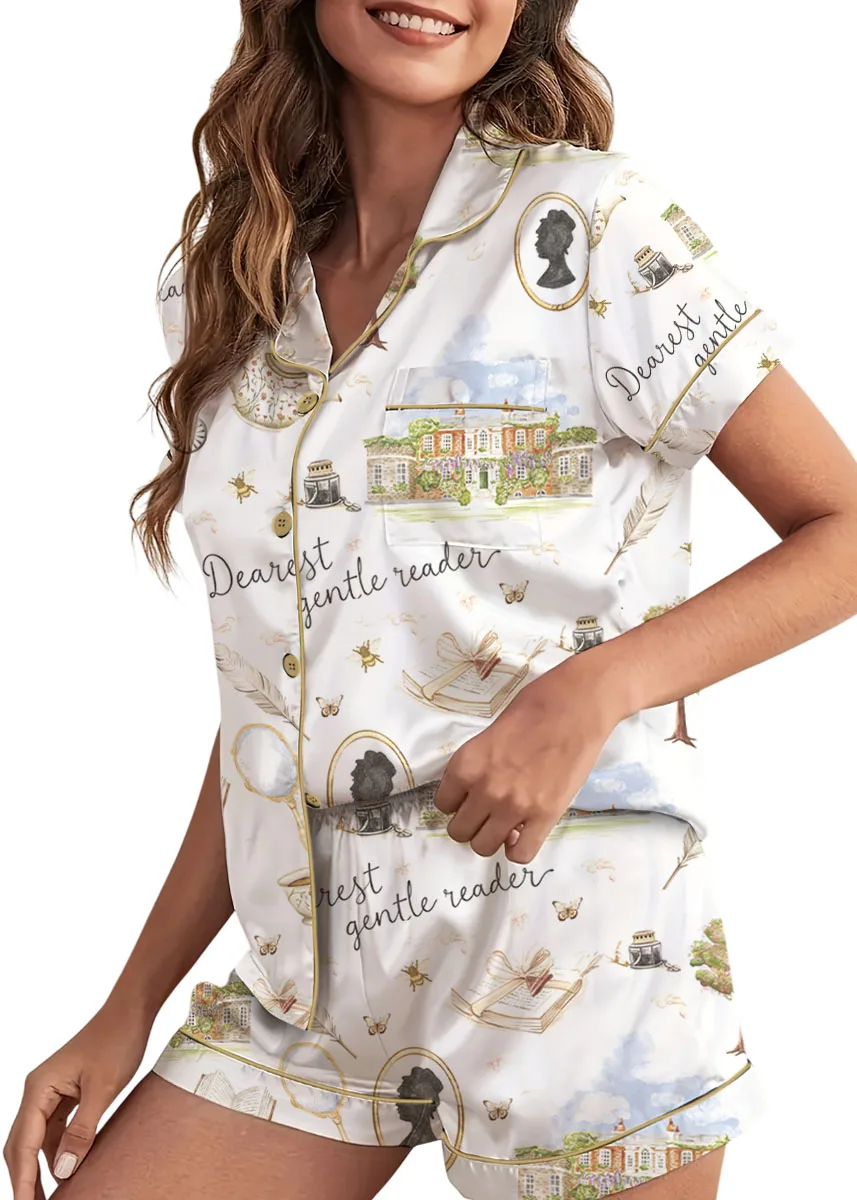 Women’s Derest Gentle Reader Pajamas Set For Women, White Color, US Size S-5XL - Image 4