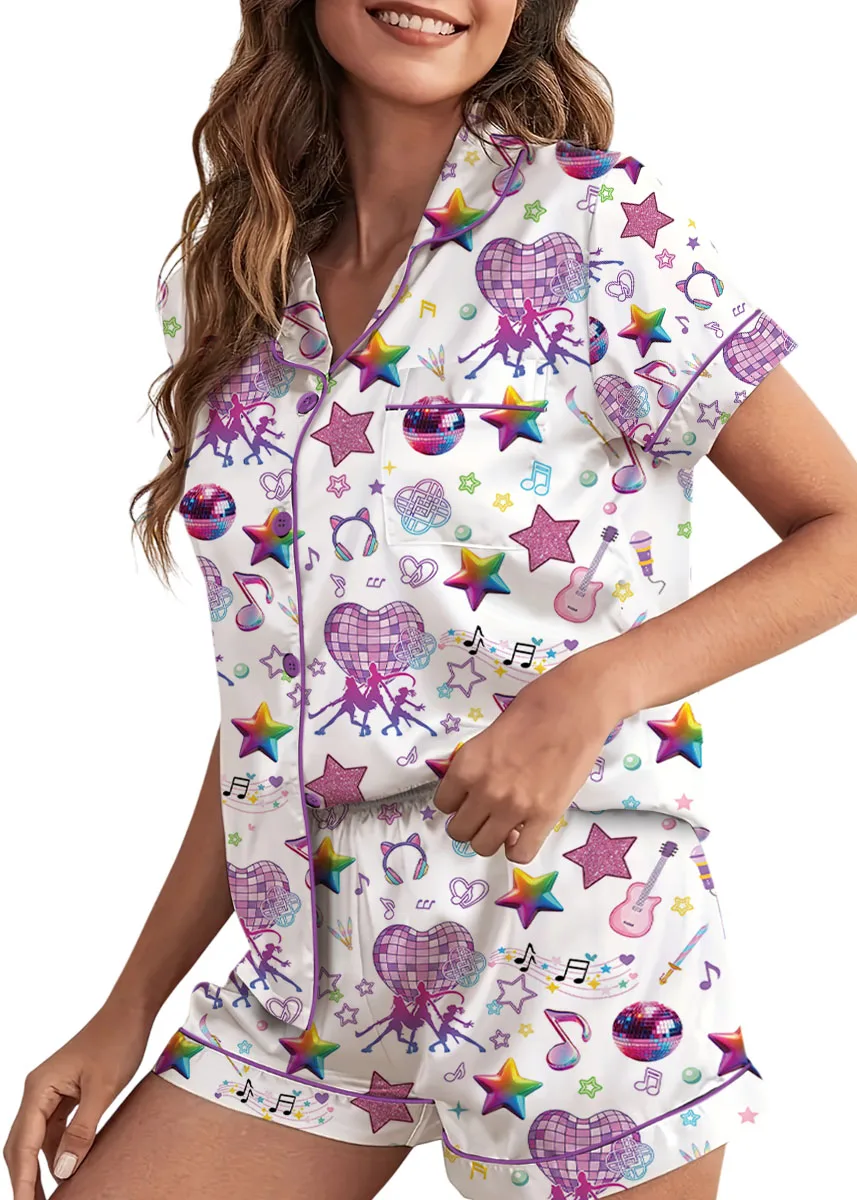 Women’s K-Pop Demon Hunters Pajamas Set For Women, White Color, US Size S-5XL - Image 3