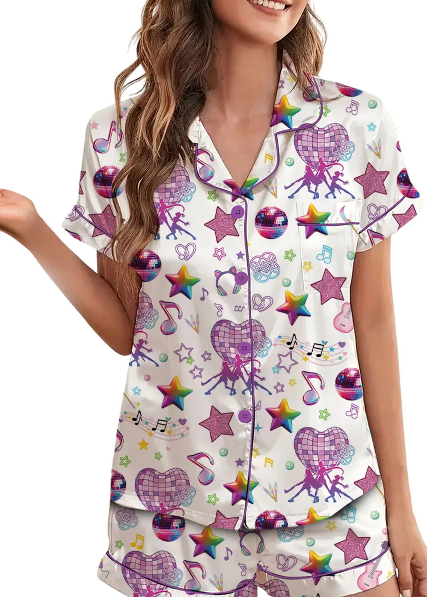 Women’s K-Pop Demon Hunters Pajamas Set For Women, White Color, US Size S-5XL - Image 4