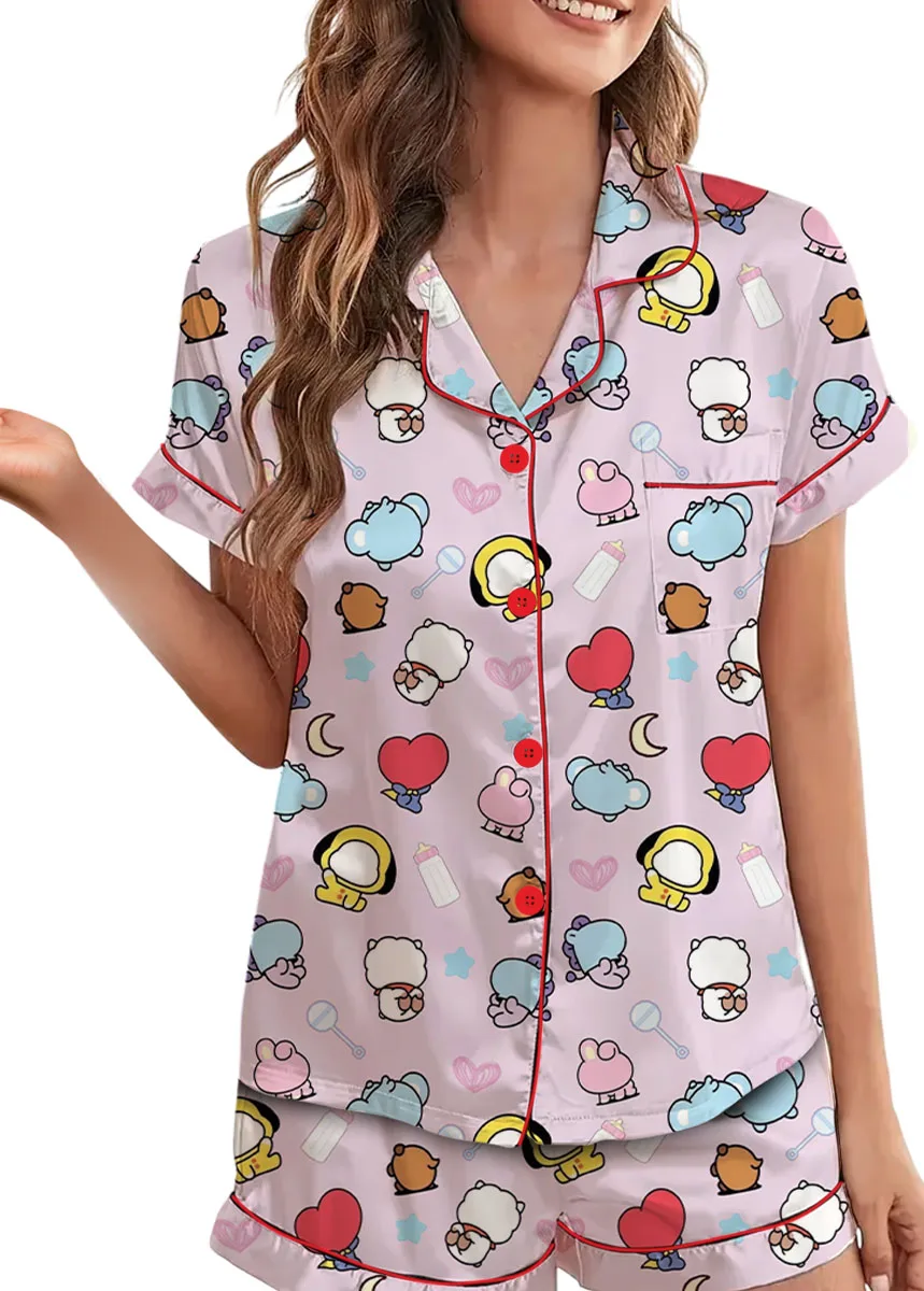 Women’s Kpop Characters Cute Pajamas Set For Women, Pink Color, US Size S-5XL - Image 5
