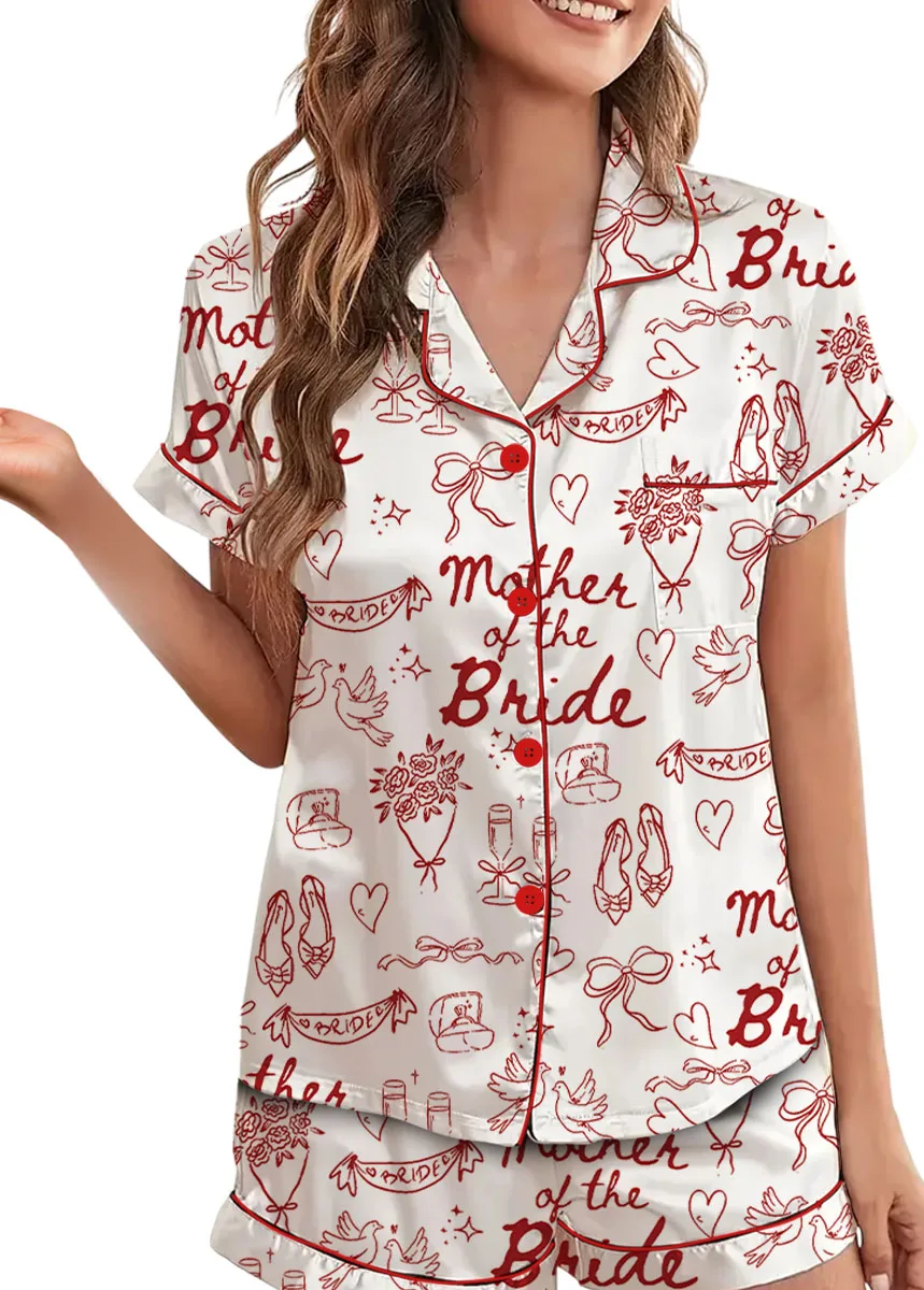 Women's Mother Of The Bride Satin Pajamas Set, White Color, US Size S-5XL - Image 7