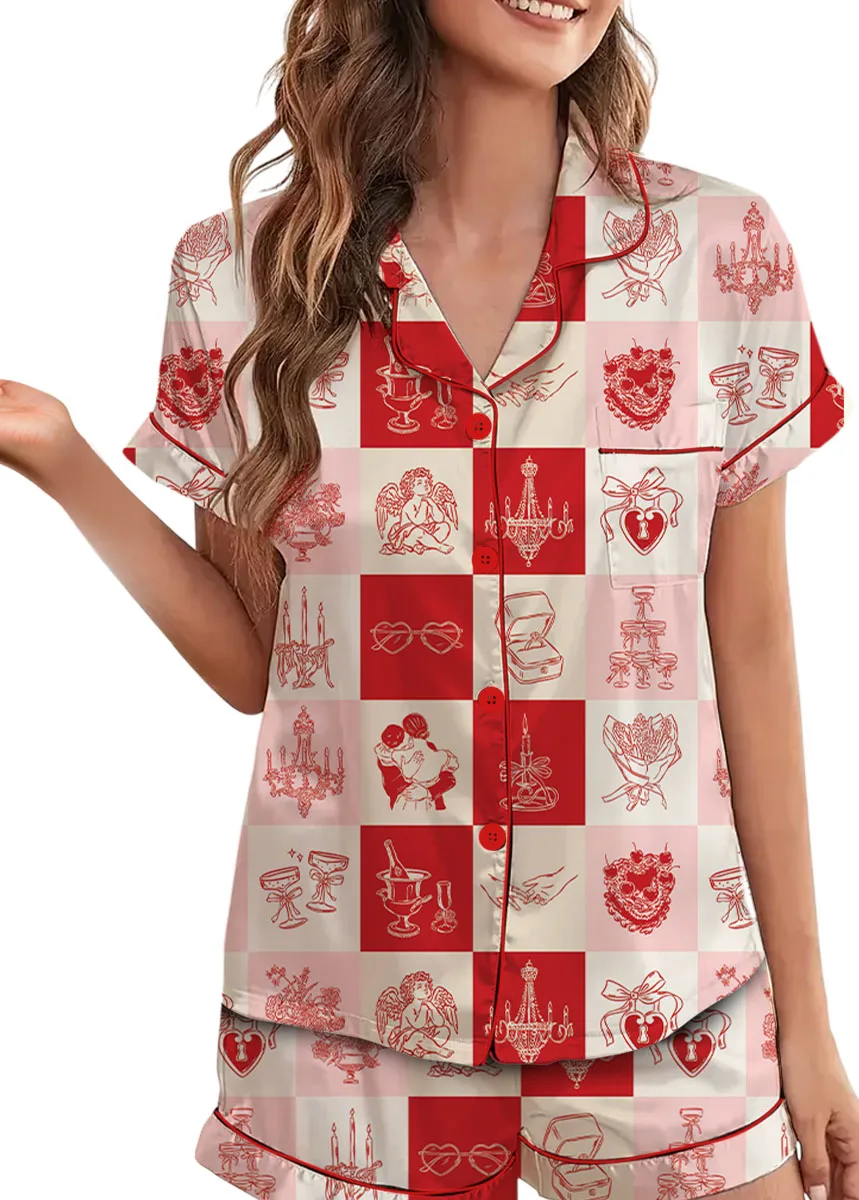 Women's Love And Wedding Satin Pajamas Set, US Size S-5XL - Image 4