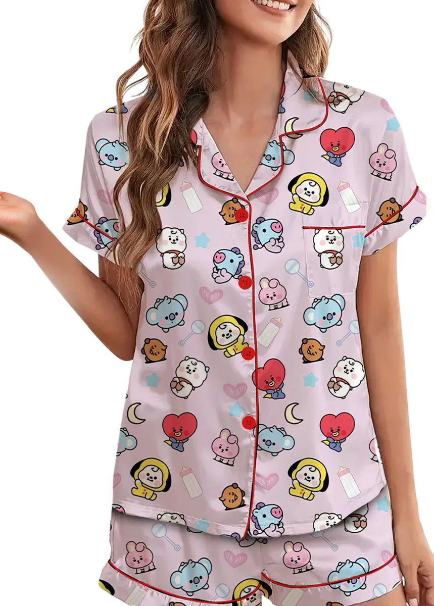 Women’s BT21 K-Pop Music Pajamas Set For Women, Pink Color, US Size S-5XL - Image 4
