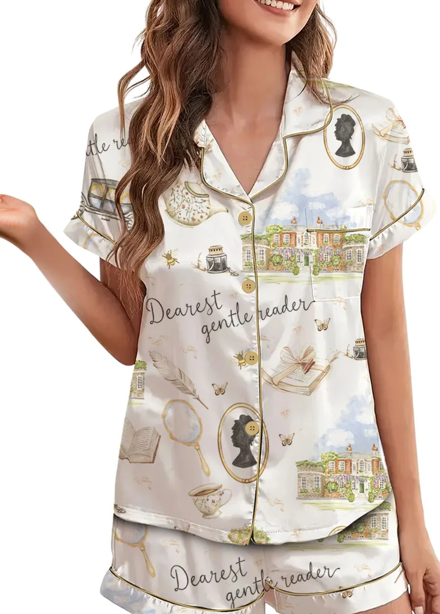 Women’s Derest Gentle Reader Pajamas Set For Women, White Color, US Size S-5XL - Image 6