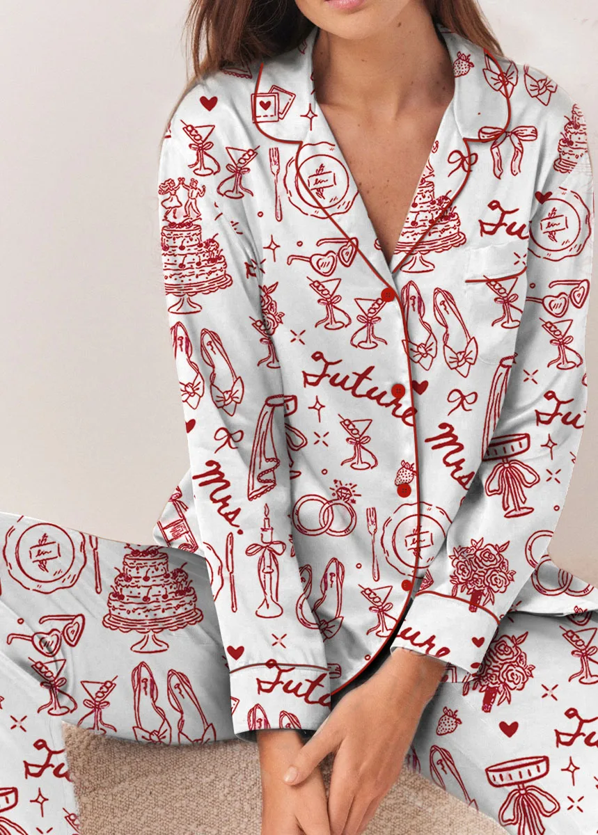 Women’s Future Mrs Bride To Be Gift In My Engaged Era Satin Pajamas Set, White Color, US Size S-5XL - Image 10