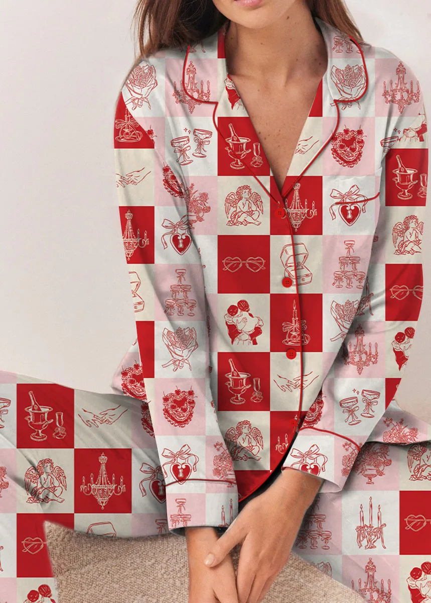 Women's Love And Wedding Satin Pajamas Set, US Size S-5XL - Image 9