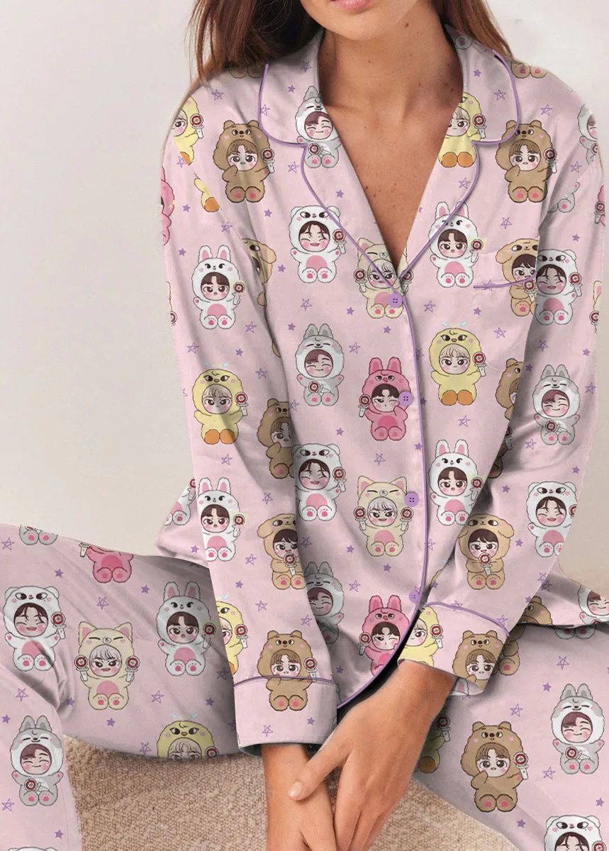 Women’s Kpop Characters Cute Pajamas Set For Women, Pink Color, US Size S-5XL - Image 10