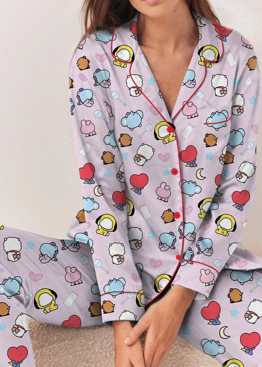Women’s Kpop Characters Cute Pajamas Set For Women, Pink Color, US Size S-5XL - Image 11