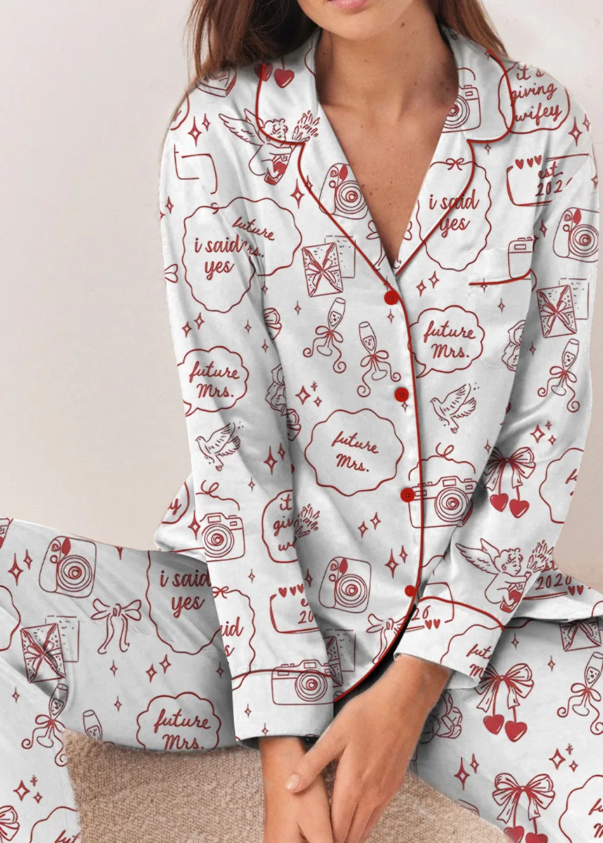 Women’s Future Mrs Engagement Wedding Anniversary Wifey Satin Pajamas Set For Women, White Color, US Size S-5XL - Image 9