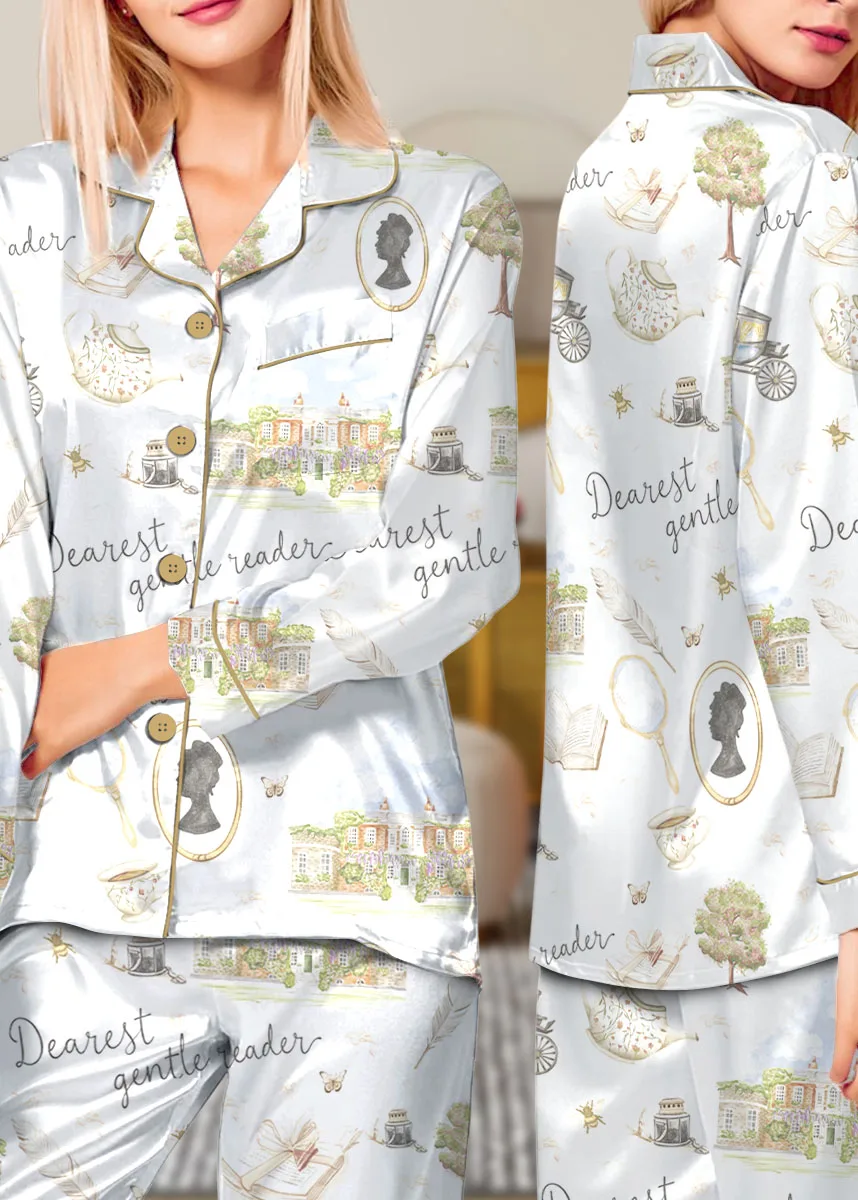 Women’s Derest Gentle Reader Pajamas Set For Women, White Color, US Size S-5XL - Image 9