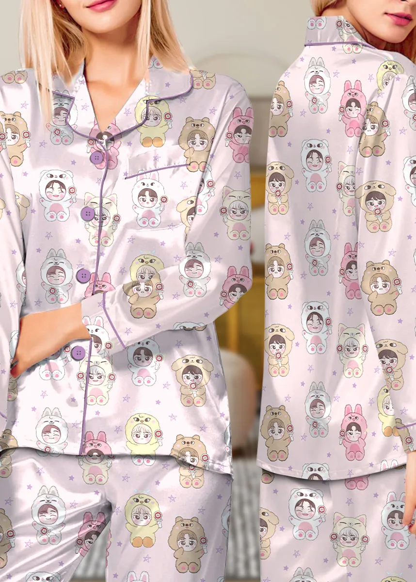 Women’s Kpop Characters Cute Pajamas Set For Women, Pink Color, US Size S-5XL - Image 12