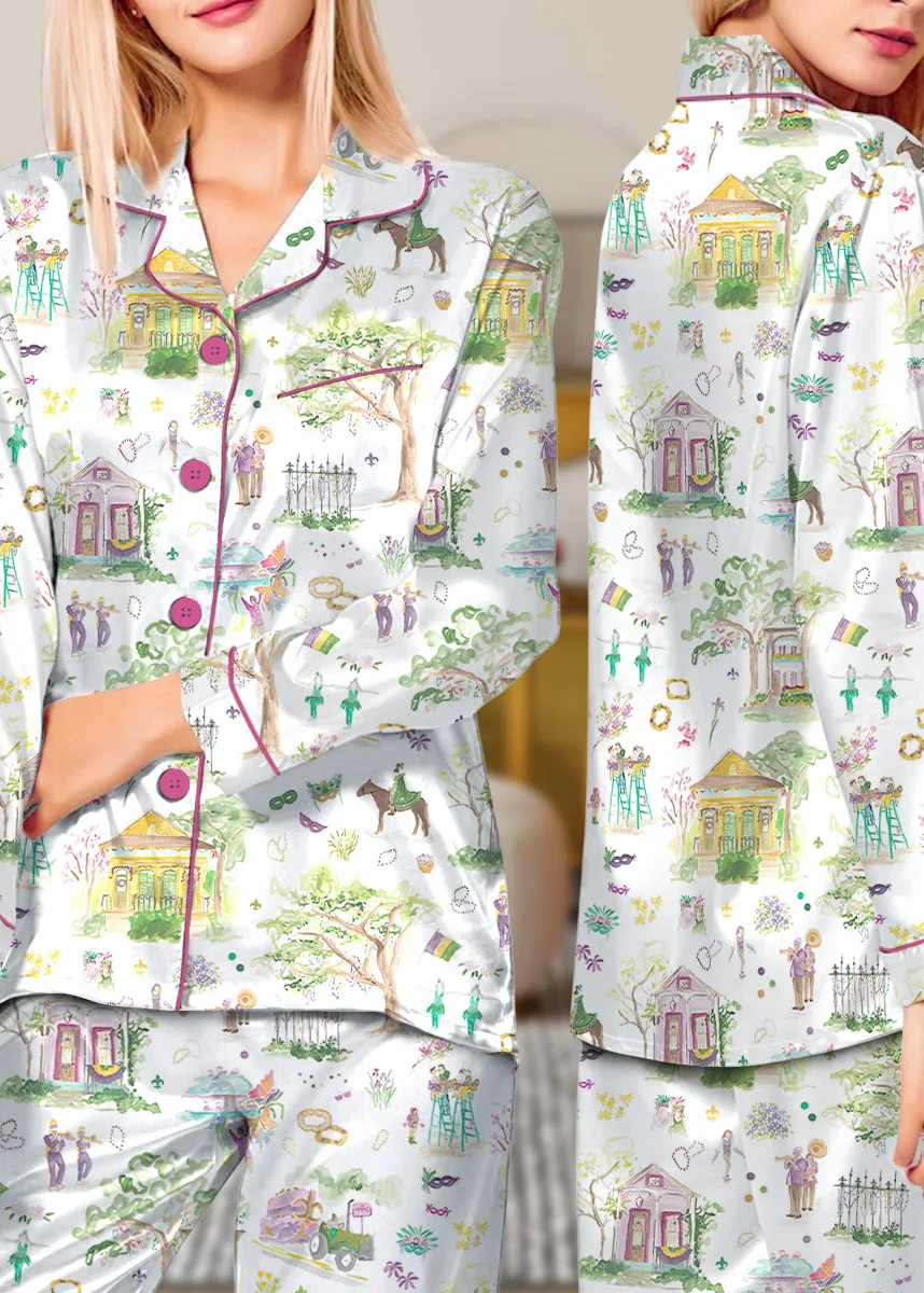Women’s Mardi Gras Parade Pajamas Set For Women, White Color, US Size S-5XL - Image 12