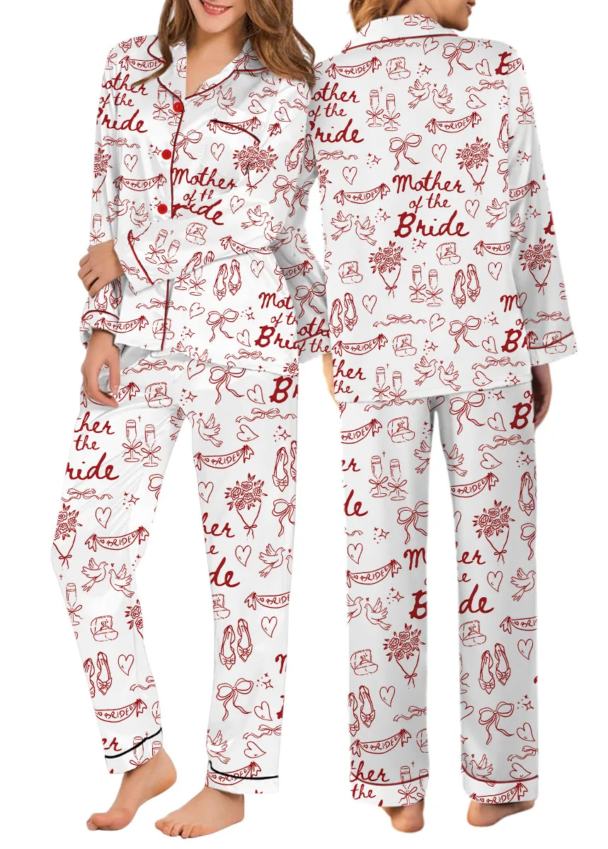 Women's Mother Of The Bride Satin Pajamas Set, White Color, US Size S-5XL - Image 11