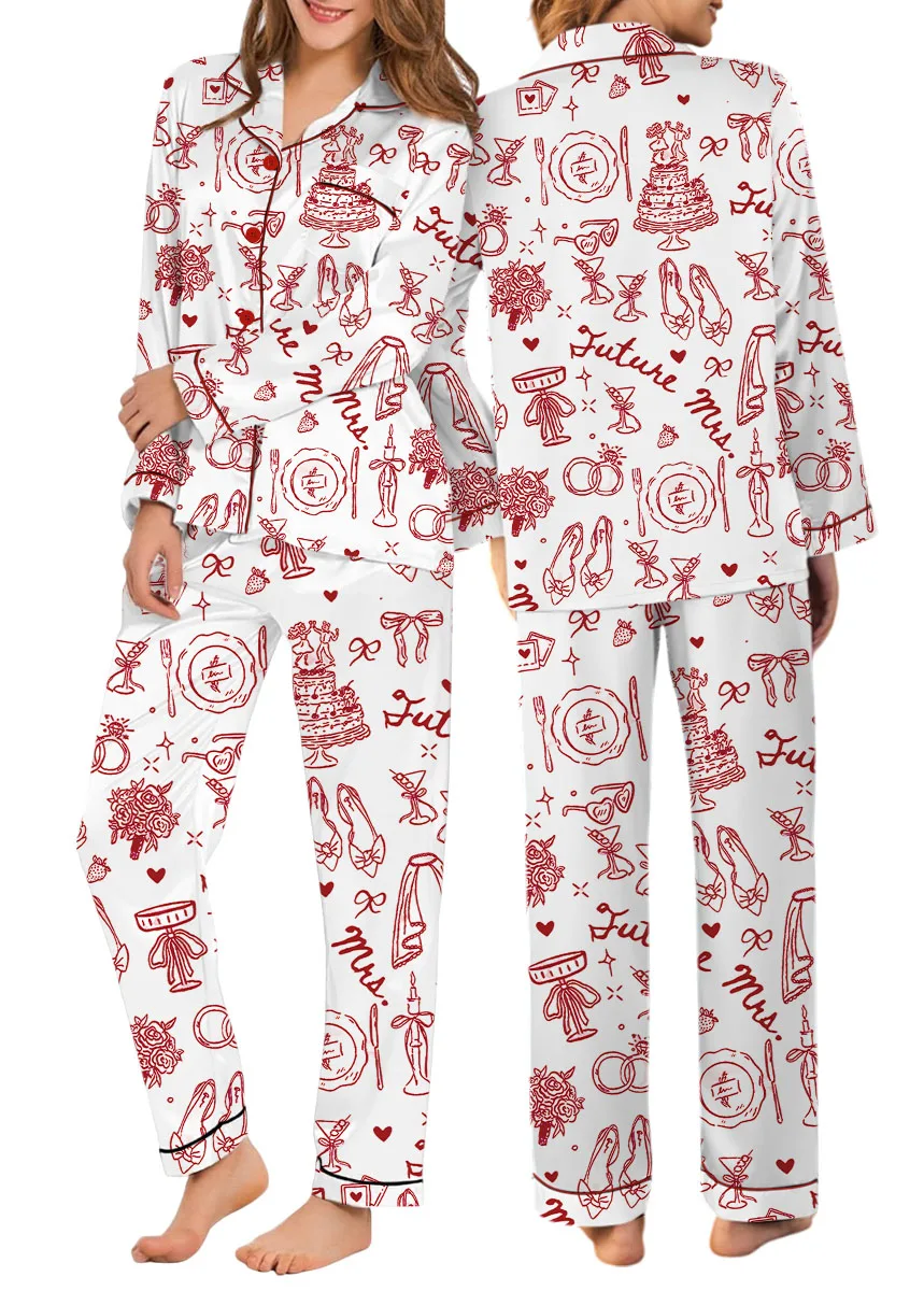 Women’s Future Mrs Bride To Be Gift In My Engaged Era Satin Pajamas Set, White Color, US Size S-5XL - Image 12