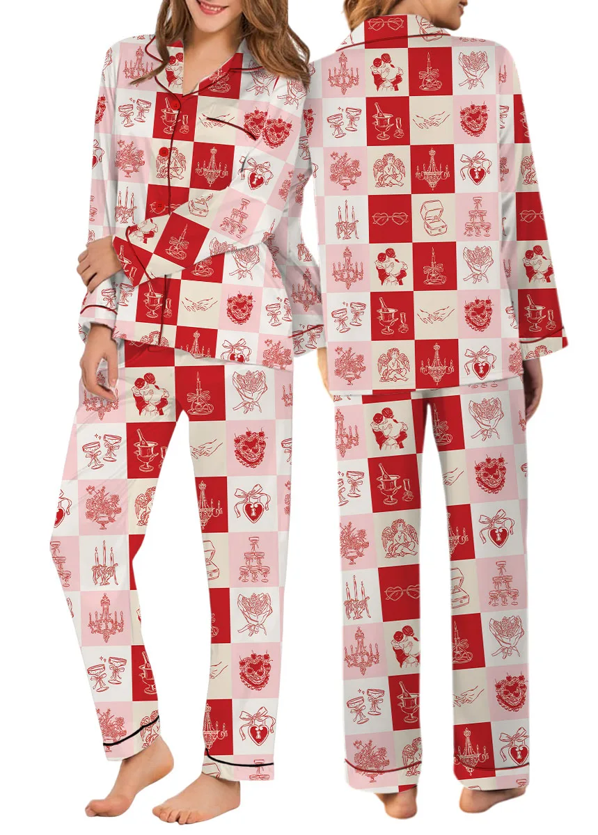 Women's Love And Wedding Satin Pajamas Set, US Size S-5XL - Image 11