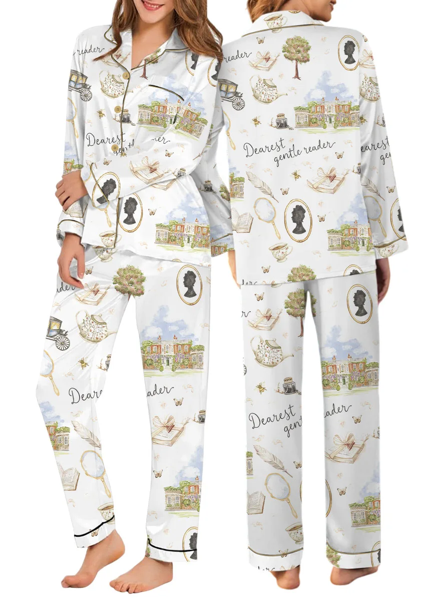 Women’s Derest Gentle Reader Pajamas Set For Women, White Color, US Size S-5XL - Image 7