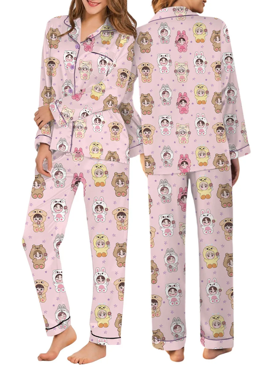 Women’s Kpop Characters Cute Pajamas Set For Women, Pink Color, US Size S-5XL - Image 11