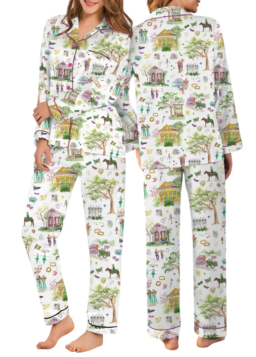 Women’s Mardi Gras Parade Pajamas Set For Women, White Color, US Size S-5XL - Image 10