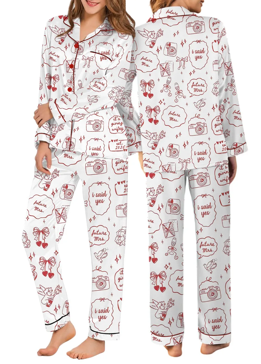 Women’s Future Mrs Engagement Wedding Anniversary Wifey Satin Pajamas Set For Women, White Color, US Size S-5XL - Image 11