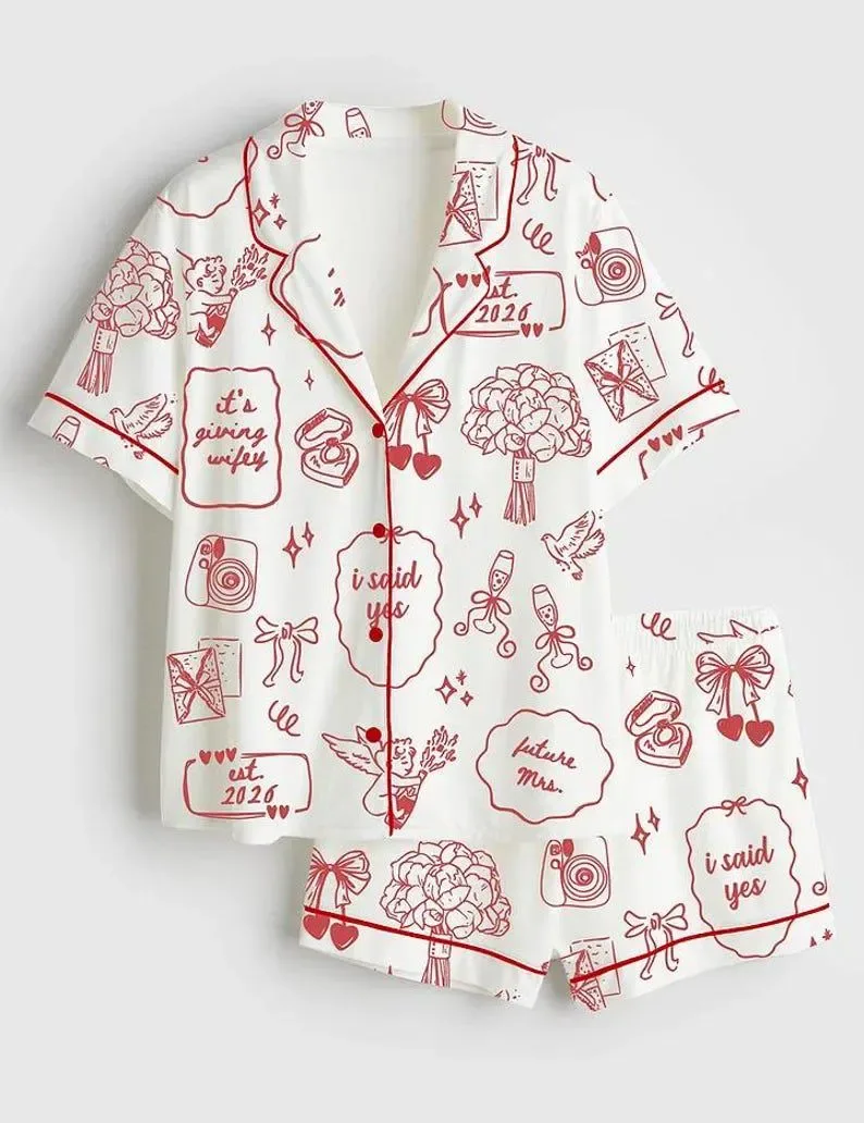 Women’s Bridal Anniversary Satin Pajamas Set, White Color, US Size S-5XL - Image 2