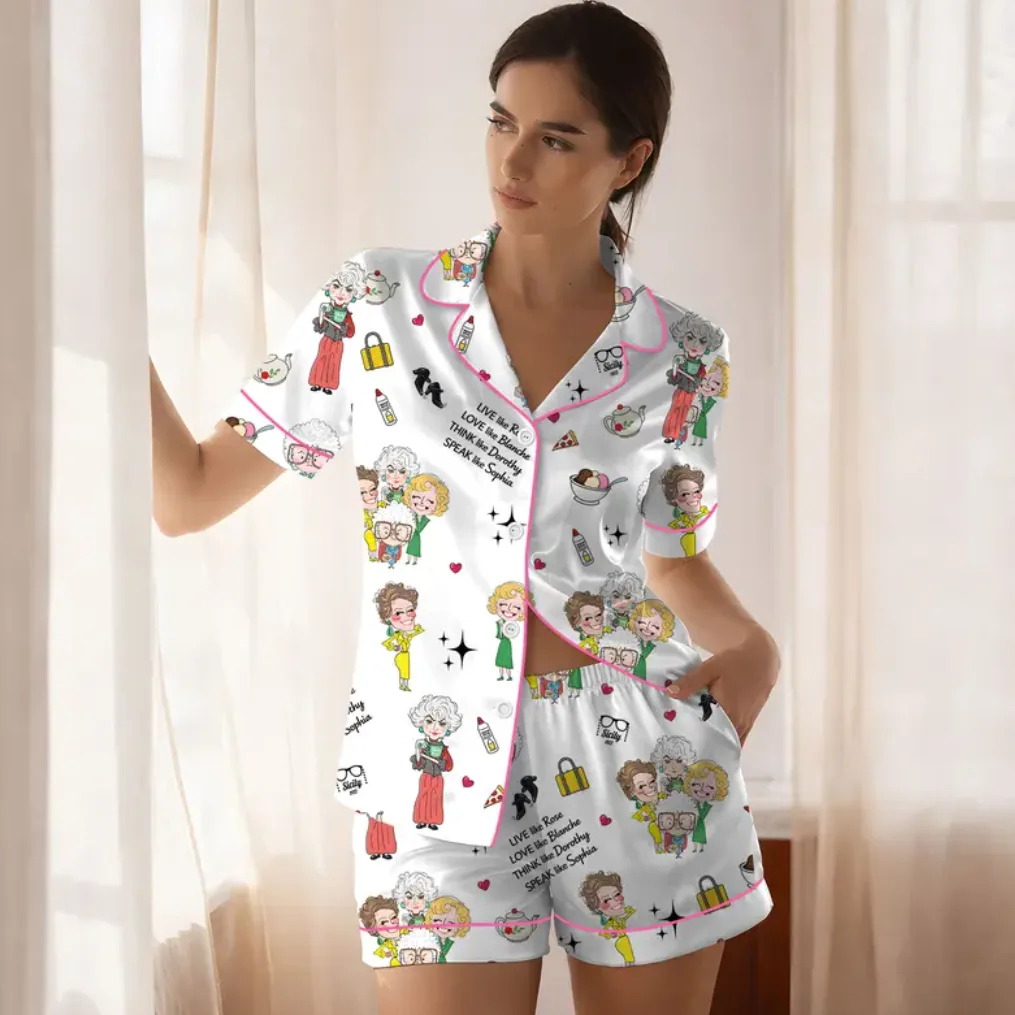 Golden G1rs Satin Pajama Set, Classic TV Show Short Sleeve PJs, Women's Button Down Sleepwear, Retro Loungewear Gift - Image 5