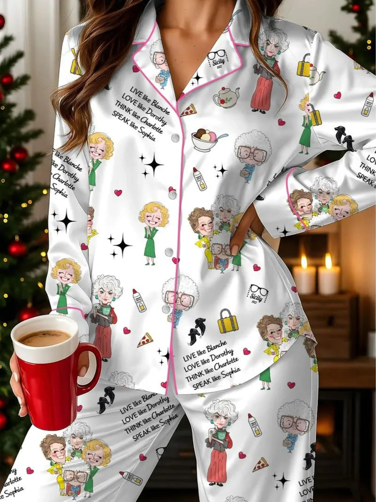 Golden G1rs Satin Pajama Set, Classic TV Show Short Sleeve PJs, Women's Button Down Sleepwear, Retro Loungewear Gift - Image 3