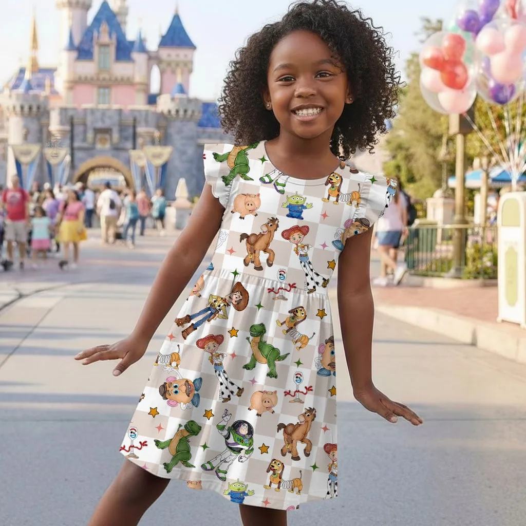 Toy Story Print Ruffle Dress, Woody Buzz Summer Vacation Outfit - Image 3