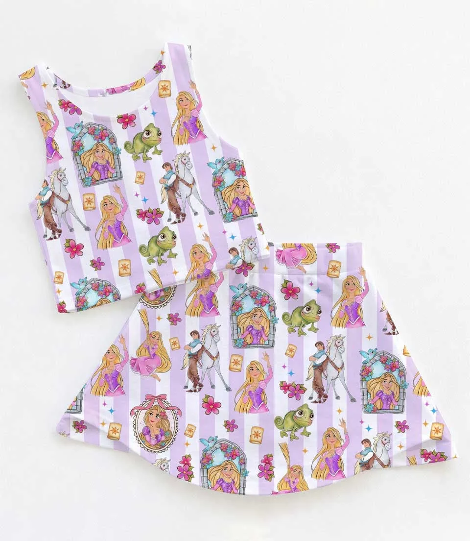 Women's Rapunzel Princess Activewear Set, Coquette Athletic Dress & Bow Skort Outfit, Family Matching Sportswear
