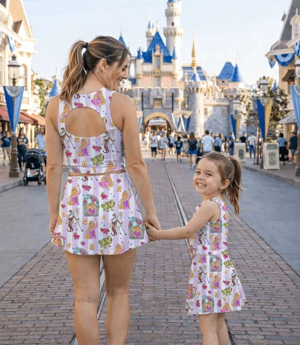 Women's Rapunzel Princess Activewear Set, Coquette Athletic Dress & Bow Skort Outfit, Family Matching Sportswear - Image 6