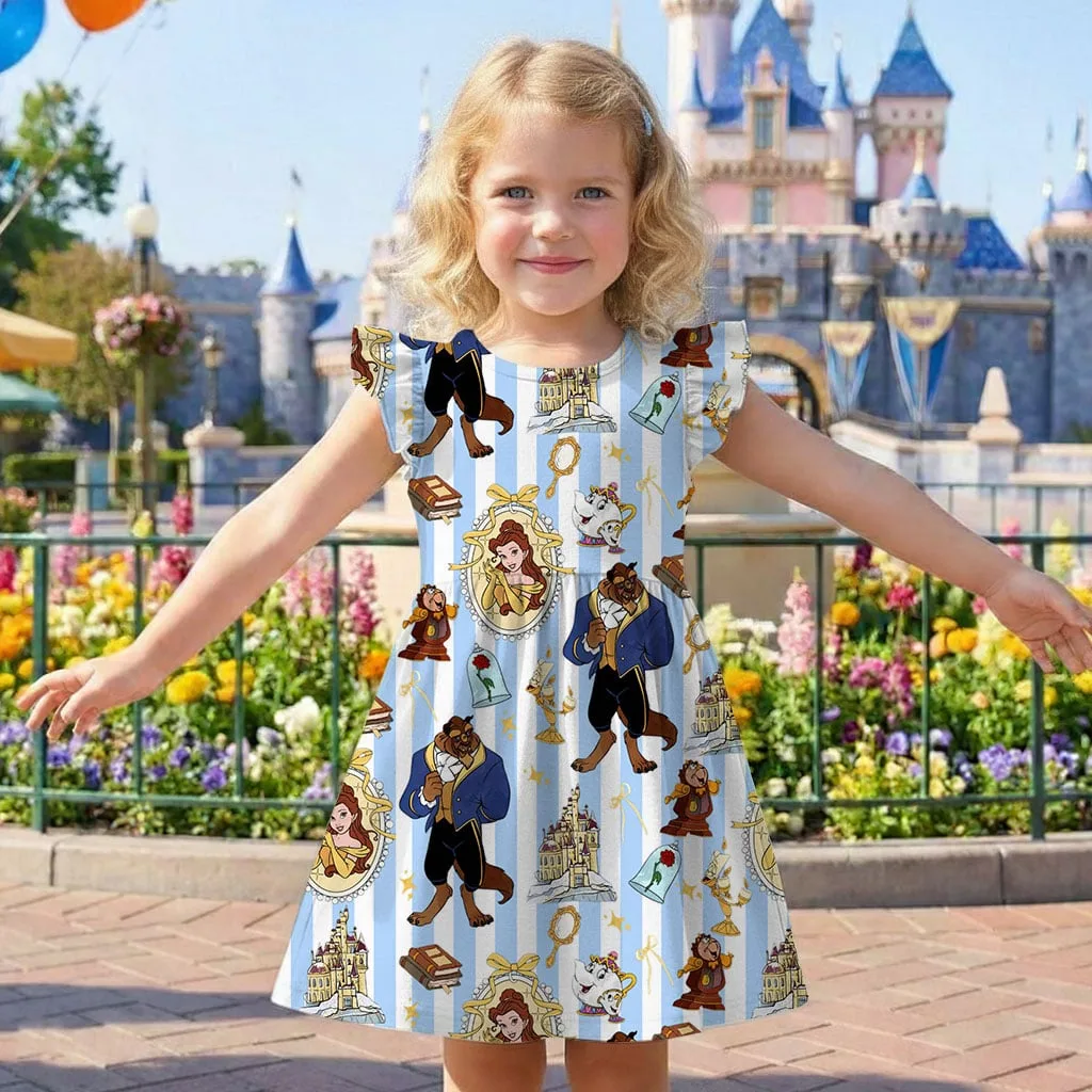 Magical Belle Princess Coquette Ruffle Dress, Belle Outfit, Disney Birthday Girl Toddler Summer Vacation Skirt Gear - Image 3
