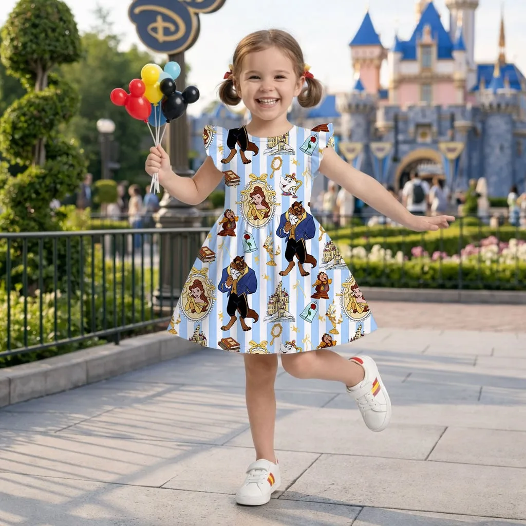 Magical Belle Princess Coquette Ruffle Dress, Belle Outfit, Disney Birthday Girl Toddler Summer Vacation Skirt Gear - Image 2