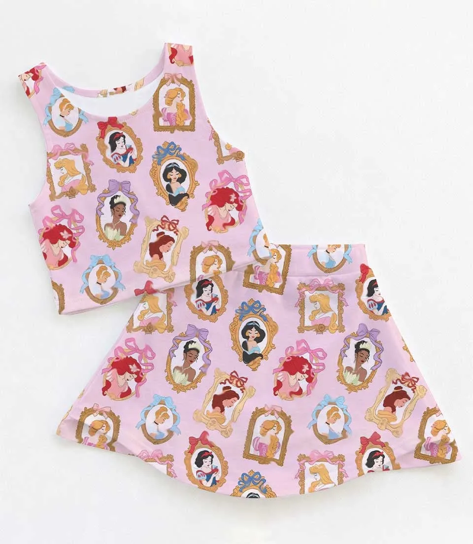 Women's Disney Princess Coquette Activewear Set, Mirror Frame Athletic Dress & Bow Skort Outfit