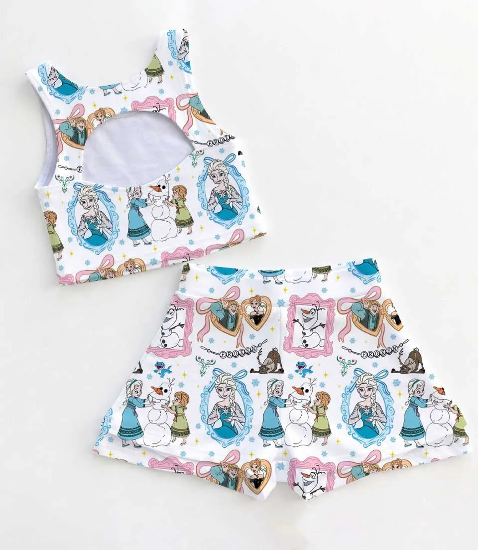 Icy Frozen Elsa Watercolor Dress Set, Princess Mirror Bow Birthday Vacation Outfit - Image 2