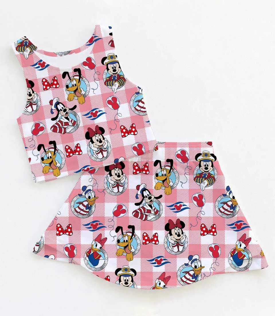 Women's Nautical Sailor Activewear Set, Mickey Castaway Cruise Athletic Dress & Skort Outfit