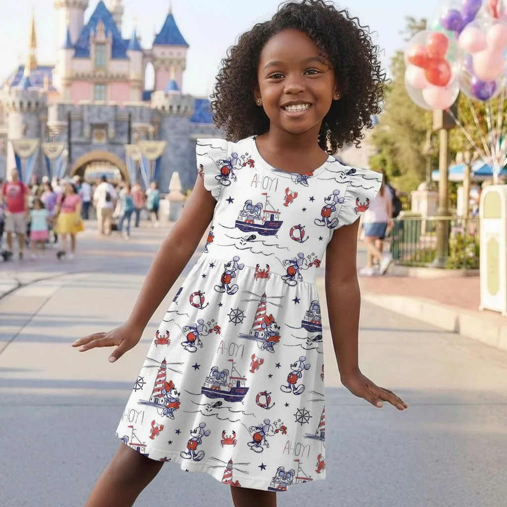 Nautical Mickey & Friends Cruise Ruffle Dress, DCL Pirate Night Summer Vacation Outfit - Image 2