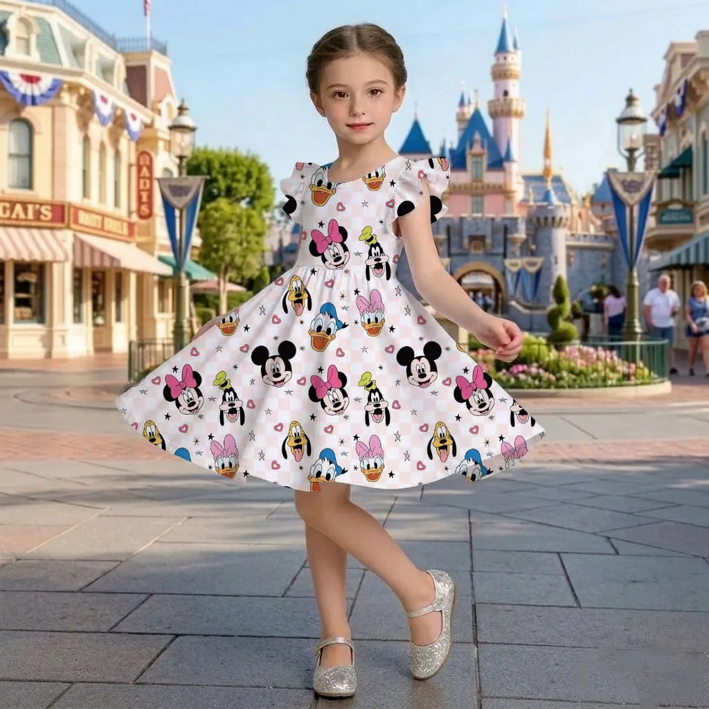 Mickey & Friends Ruffle Dress, Disneyland Trip Flutter Sleeve Vacation Outfit - Image 2