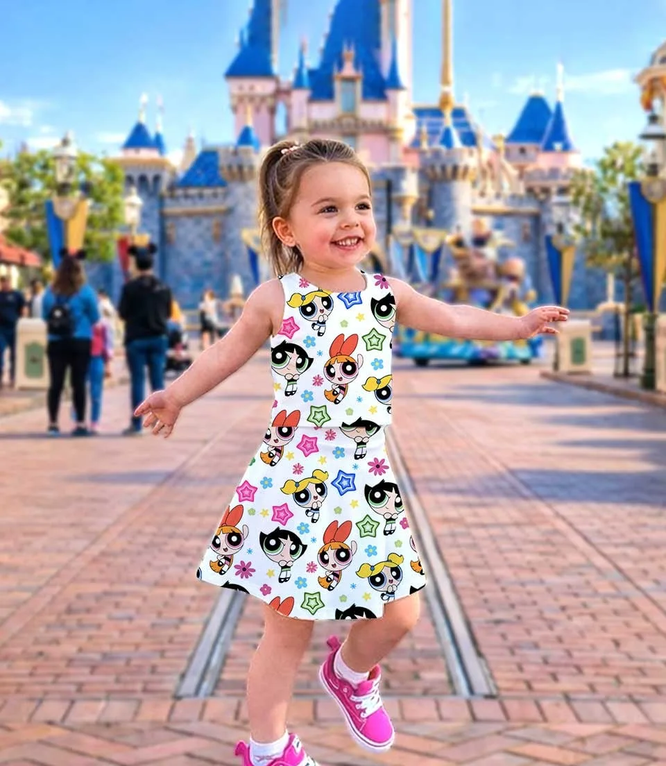 The Powerpuff Girls Dress Set, Cute Cartoon Birthday Vacation Outfit - Image 3