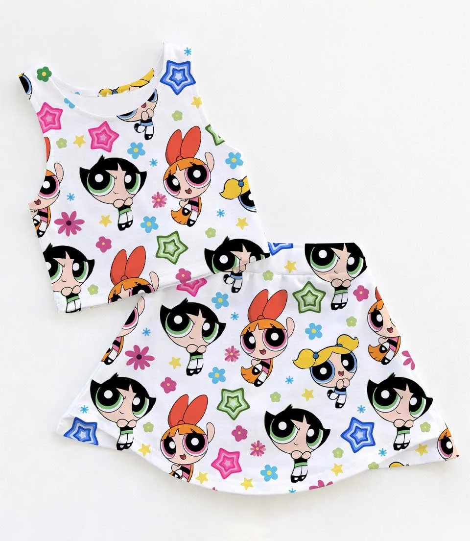 The Powerpuff Girls Dress Set, Cute Cartoon Birthday Vacation Outfit