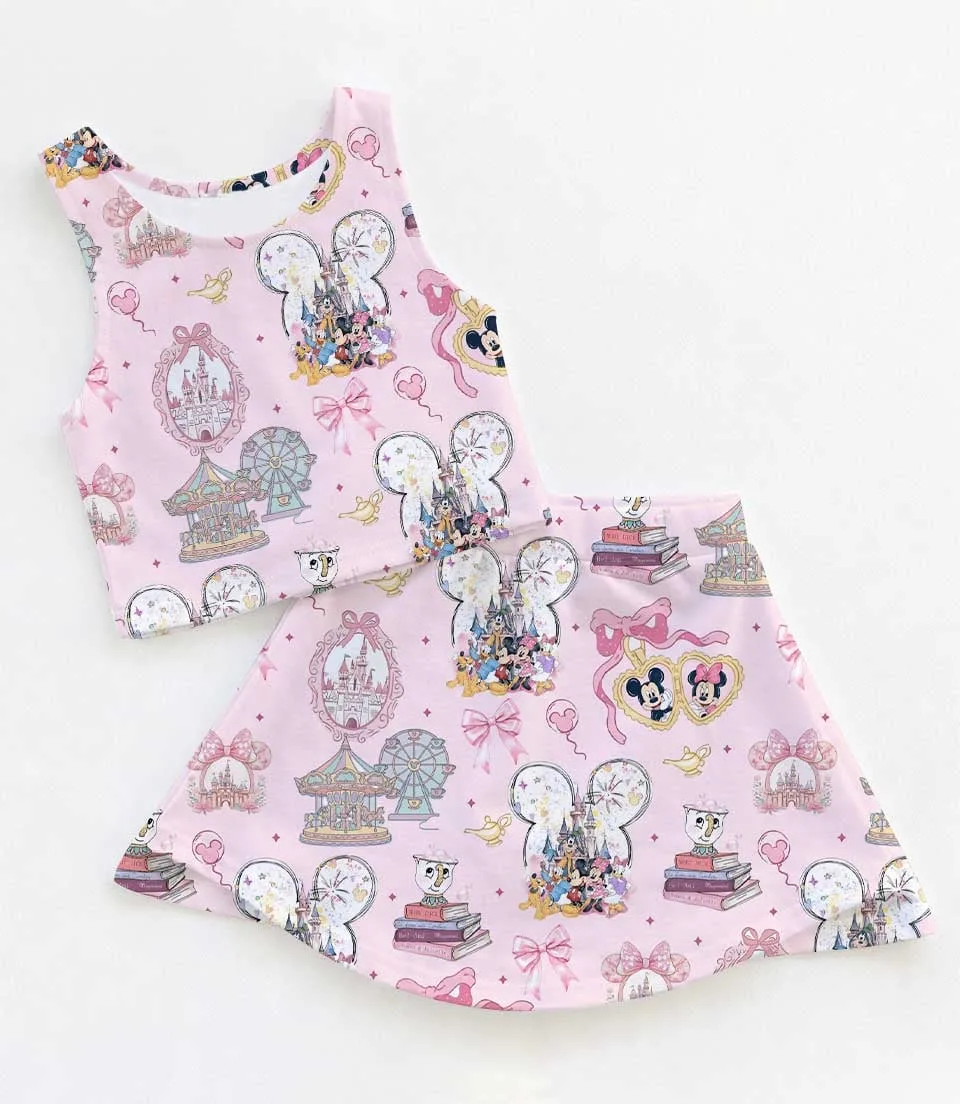 Disney Mickey & Minnie Ruffle Dress Set, Pink Plaid Attraction Ride Park Vacation Outfit