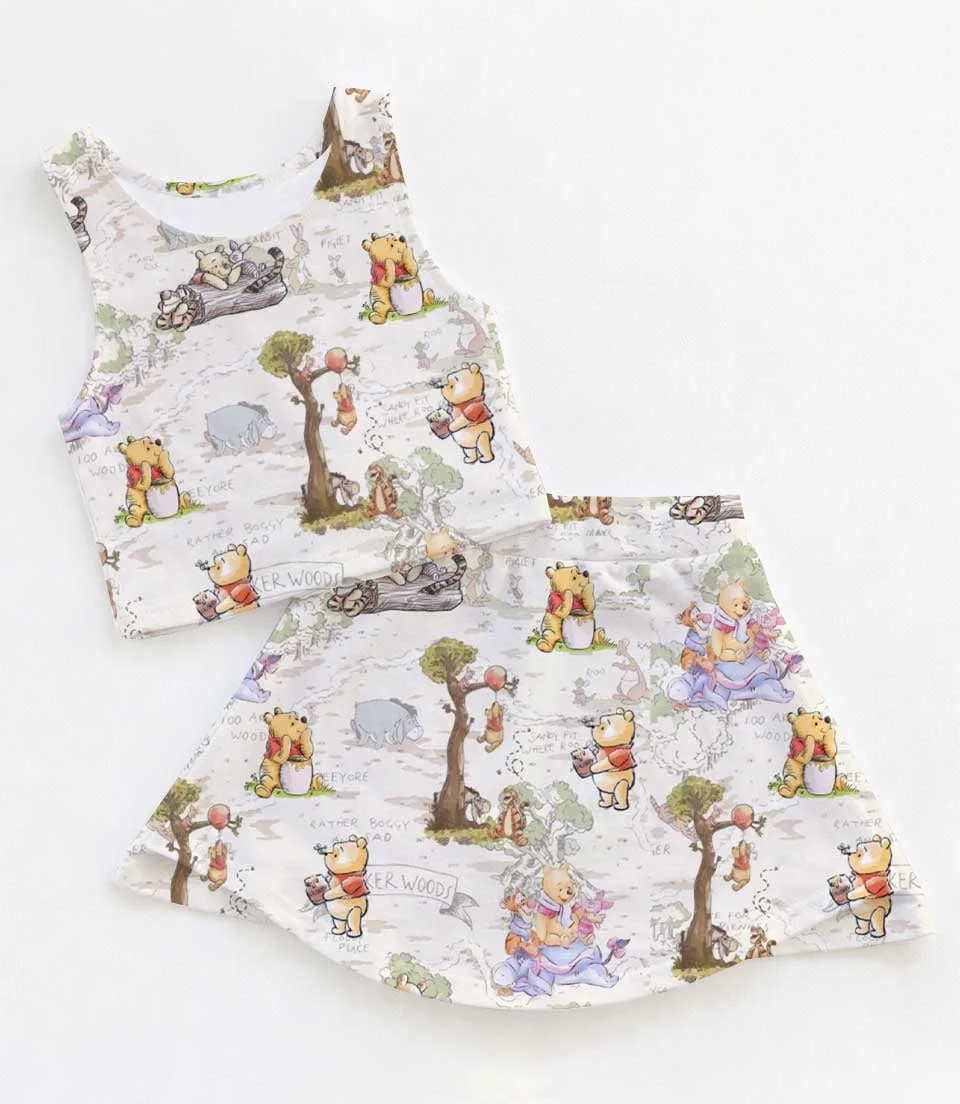 Women's Winnie the Pooh Coquette Activewear Set, Honey Bear Athletic Dress & Bow Skort Outfit