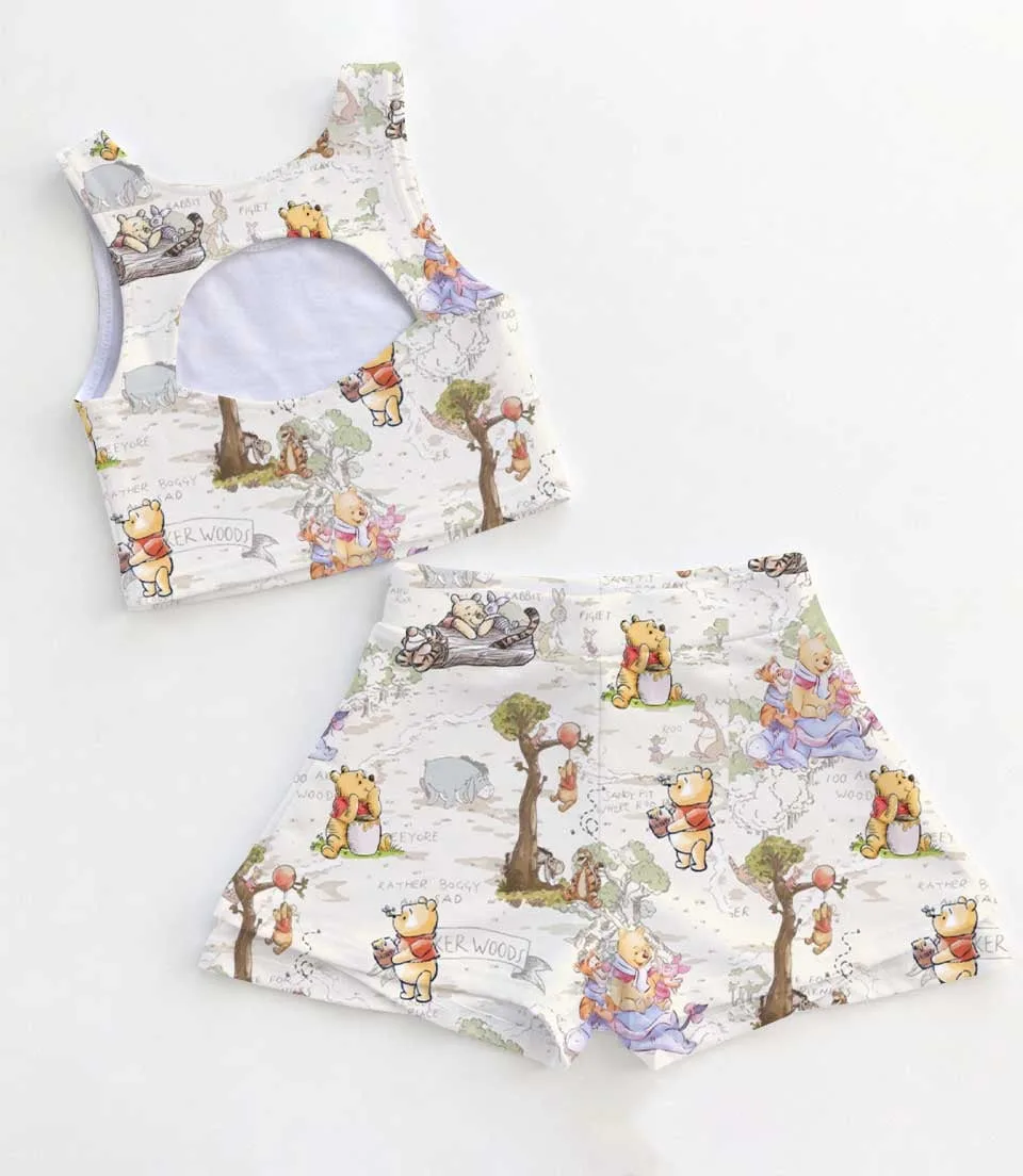 Women's Winnie the Pooh Coquette Activewear Set, Honey Bear Athletic Dress & Bow Skort Outfit - Image 2