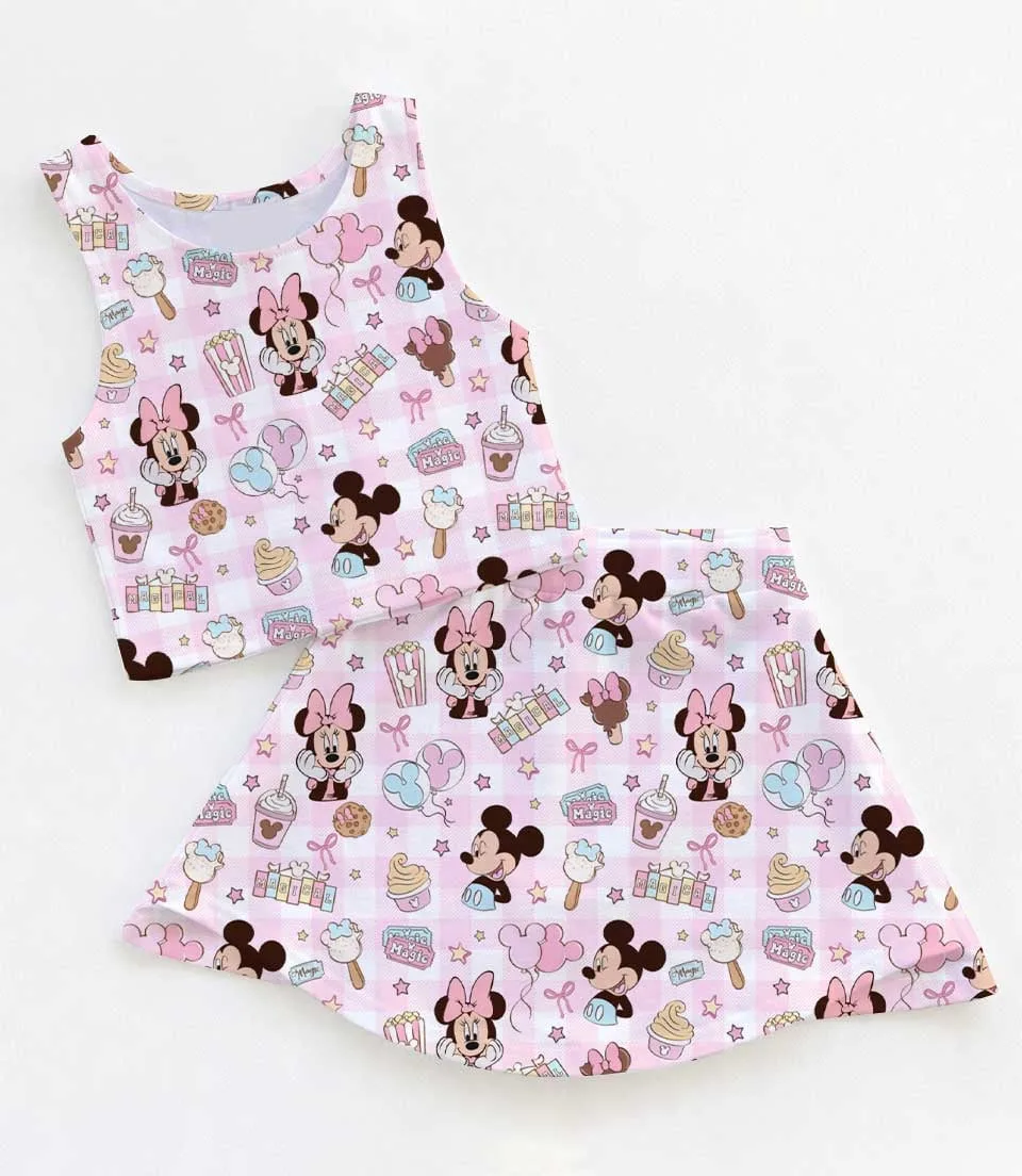 Women's Mickey & Minnie Coquette Activewear Set, Pastel Park Snacks Athletic Dress & Skort Outfit