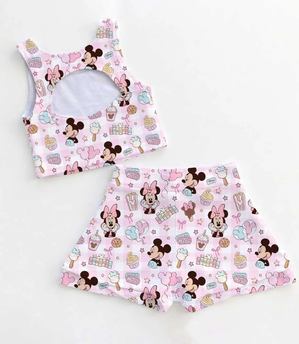 Women's Mickey & Minnie Coquette Activewear Set, Pastel Park Snacks Athletic Dress & Skort Outfit - Image 2