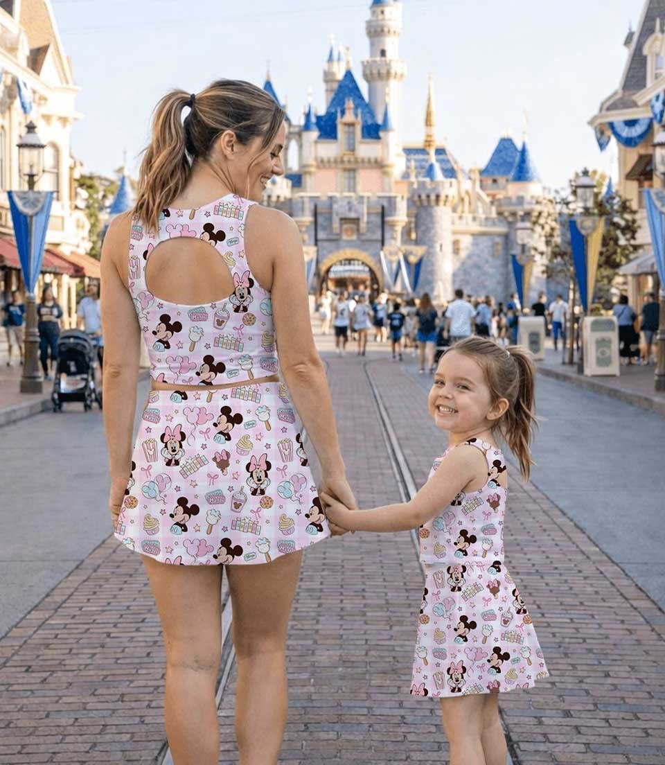 Women's Mickey & Minnie Coquette Activewear Set, Pastel Park Snacks Athletic Dress & Skort Outfit - Image 6