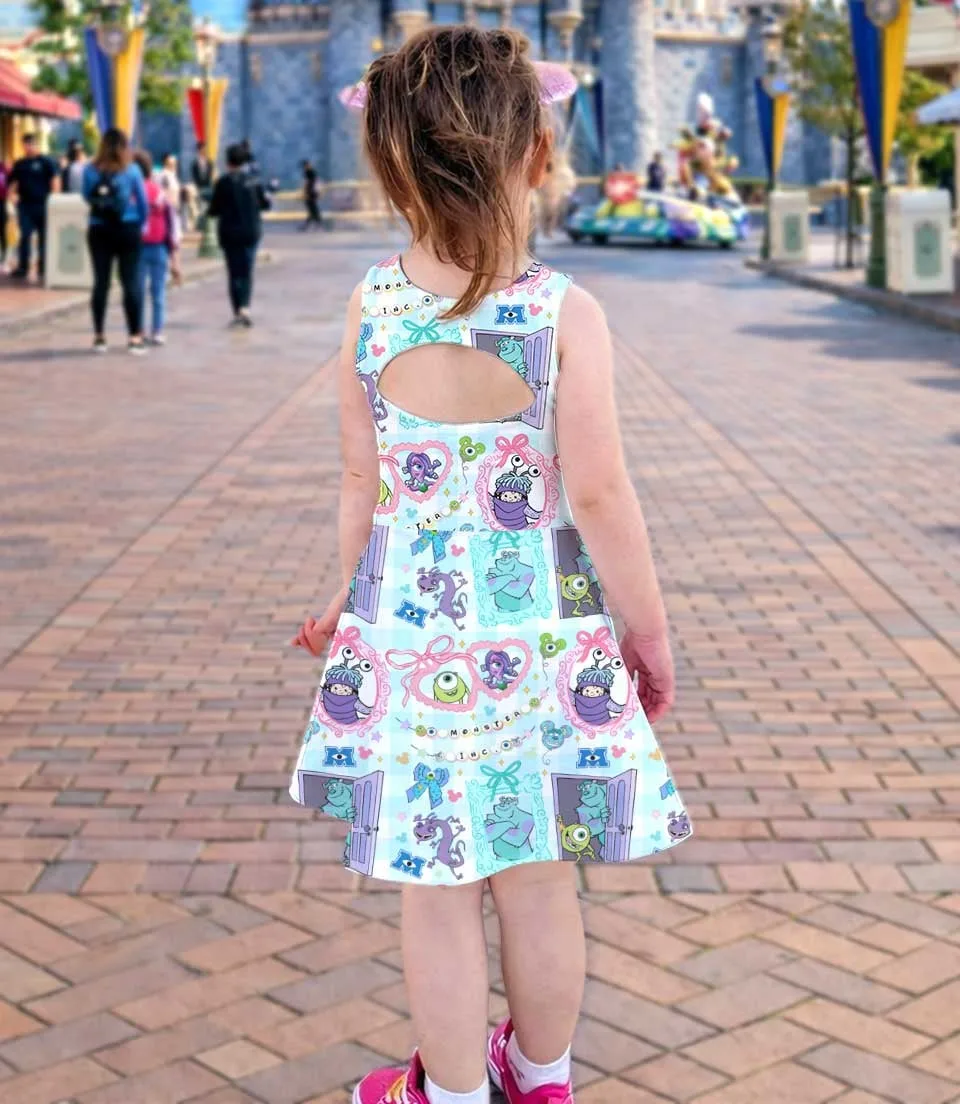 Women's Monsters Inc Activewear Set, Watercolor Mike Sulley Boo Athletic Dress & Bow Skort Outfit - Image 4