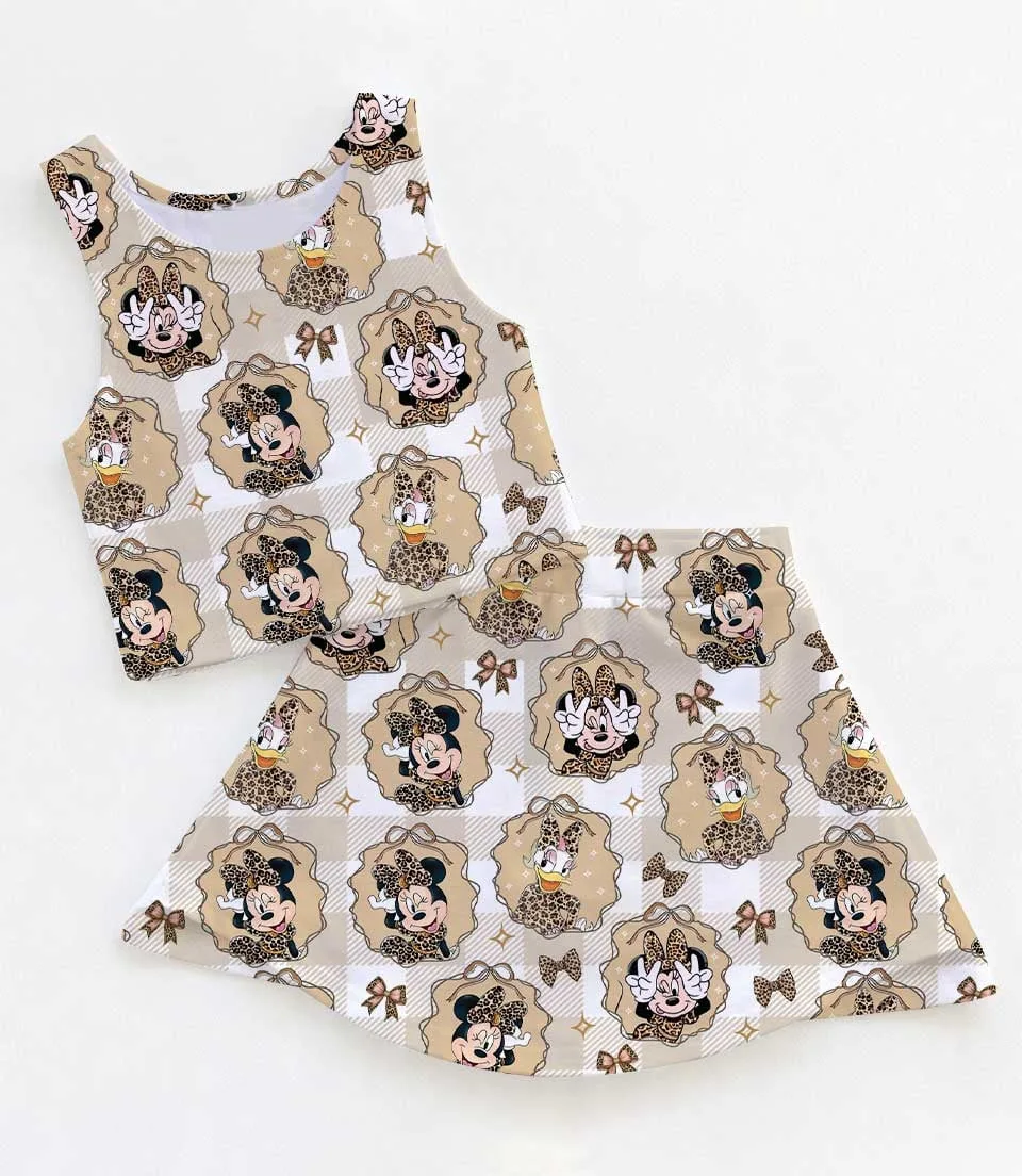 Women's Minnie & Daisy Leopard Activewear Set, Animal Kingdom Athletic Dress & Skort Outfit