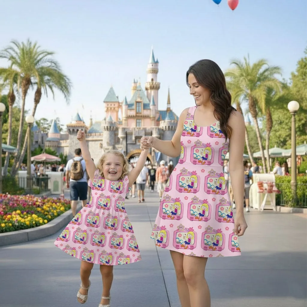 Disney Lizzie McGuire Character Pattern Mommy & Me Pink Dress, Mama Mini Family Matching Outfit - Image 2